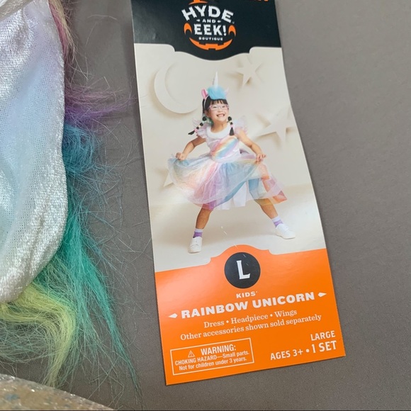 Girls RAINBOW UNICORN PEGASUS dress costume, girls L 10-12. - Picture 11 of 11